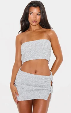 New PrettyLittleThing Tinsel Knit Bandeau Top Silver