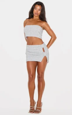 New PrettyLittleThing Tinsel Knit Bandeau Top Silver