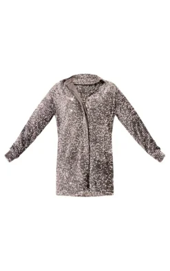Velvet Sequin Oversized Shirt Dress-PrettyLittleThing Best