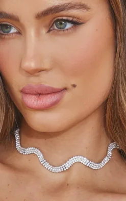 PrettyLittleThing Necklaces*Wave Diamante Choker Necklace