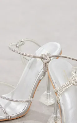 PrettyLittleThing Wide Fit Sandals*Wide Fit Diamante Knot Detail Lace Up Cake Stand High Heeled Sandals