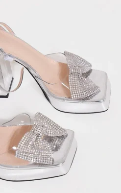 PrettyLittleThing Wide Fit Sandals*Wide Fit Diamante Bow Strap Platform High Heeled Sandals