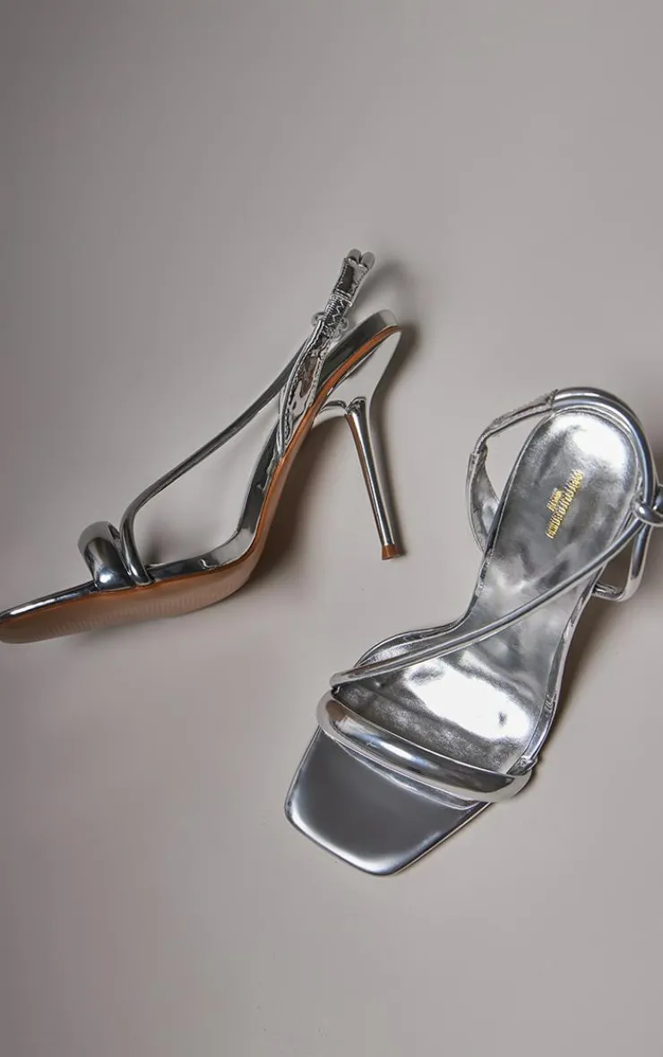 PrettyLittleThing Wide Fit Sandals*Wide Fit PU Square Toe Padded Asymmetric High Heeled Sandals