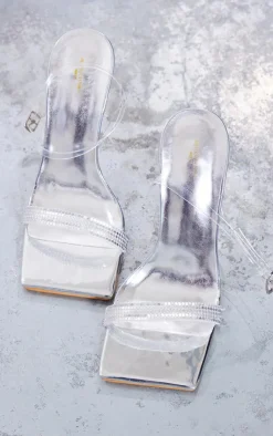 PrettyLittleThing Wide Fit Sandals*Wide Fit Pu Square Toe Sequin Strap High Heeled Sandals