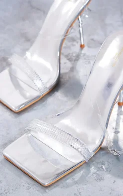 PrettyLittleThing Wide Fit Sandals*Wide Fit Pu Square Toe Sequin Strap High Heeled Sandals