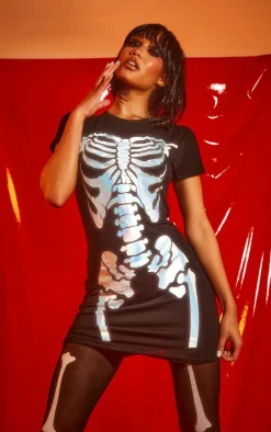 Skeleton Holographic Print T Shirt Dress-PrettyLittleThing Hot