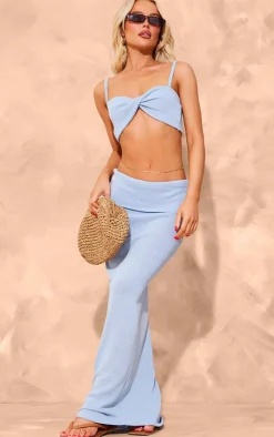 Best PrettyLittleThing Knitted Twist Cami Crop Top Sky Blue
