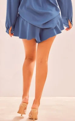 Hot PrettyLittleThing Slate Blue Woven Floaty Shorts Steel Blue
