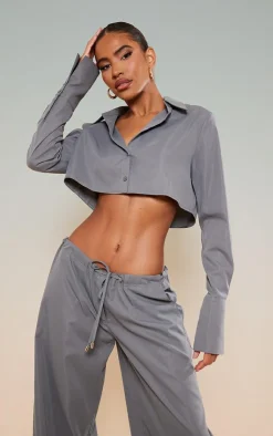 PrettyLittleThing Cropped Shirt Slate Grey