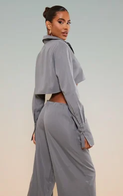 PrettyLittleThing Cropped Shirt Slate Grey
