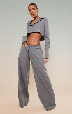 PrettyLittleThing Cropped Shirt Slate Grey