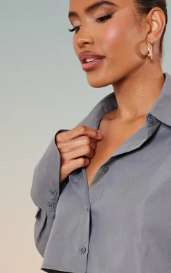PrettyLittleThing Cropped Shirt Slate Grey