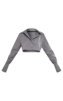 PrettyLittleThing Cropped Shirt Slate Grey