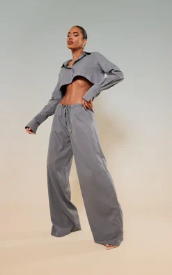 Clearance PrettyLittleThing Oversized Drawstring Straight Leg Pants Slate Grey