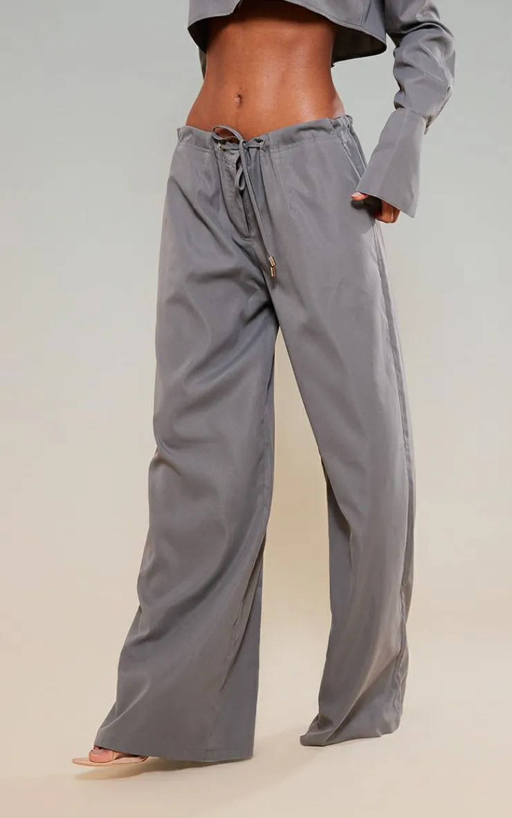 Clearance PrettyLittleThing Oversized Drawstring Straight Leg Pants Slate Grey