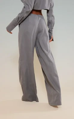 Clearance PrettyLittleThing Oversized Drawstring Straight Leg Pants Slate Grey