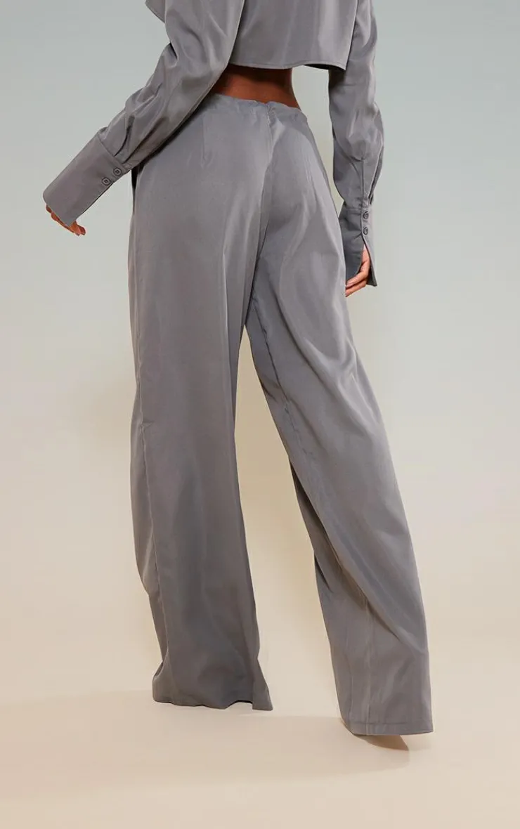 Clearance PrettyLittleThing Oversized Drawstring Straight Leg Pants Slate Grey