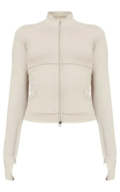 PrettyLittleThing Athletic Jackets*Grey Sculpt Pocket Front Double Zip Up Jacket