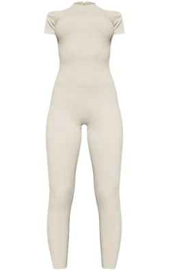 PrettyLittleThing Gym Wear*Grey Sculpt Short Sleeved Unitard