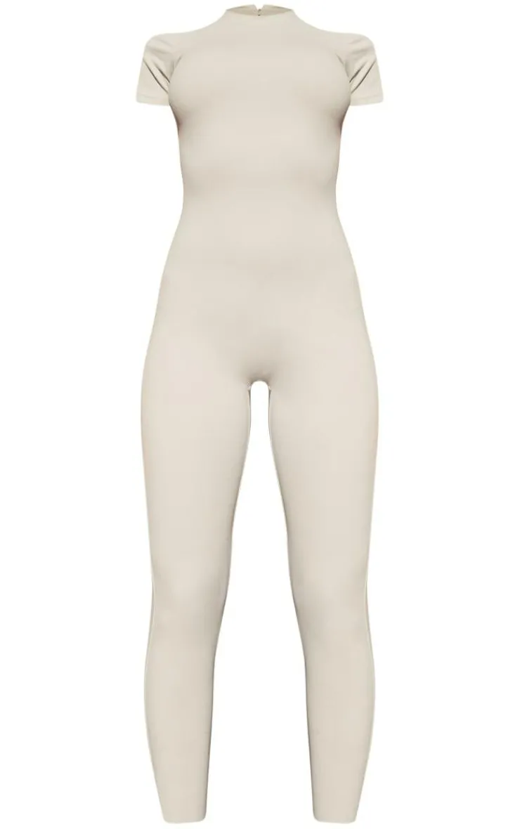 PrettyLittleThing Gym Wear*Grey Sculpt Short Sleeved Unitard