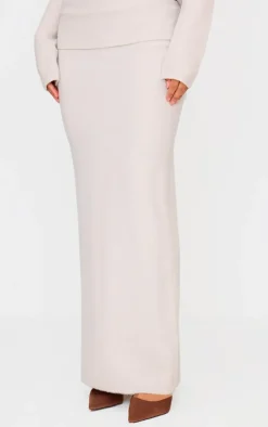 Online PrettyLittleThing Soft Knit Foldover Maxi Skirt Slate Grey