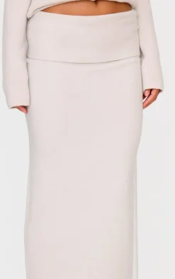 Online PrettyLittleThing Soft Knit Foldover Maxi Skirt Slate Grey