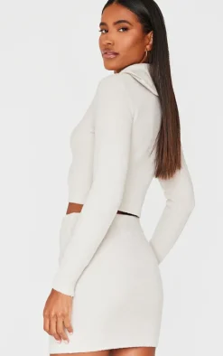 PrettyLittleThing Knitted Two Piece Sets*Soft Knit Zip Up Roll Neck Cropped Sweater