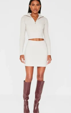 PrettyLittleThing Knitted Two Piece Sets*Soft Knit Zip Up Roll Neck Cropped Sweater