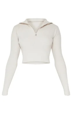 PrettyLittleThing Knitted Two Piece Sets*Soft Knit Zip Up Roll Neck Cropped Sweater