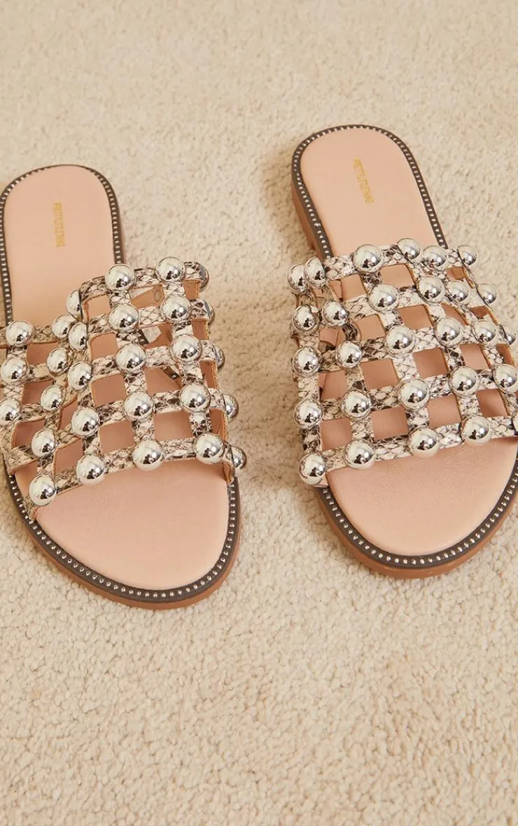 PrettyLittleThing Slides*Snake Alisa Large Studded Slides