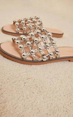 PrettyLittleThing Slides*Snake Alisa Large Studded Slides