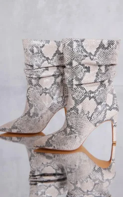 PrettyLittleThing High Heels*PU Point Toe Ruched High Heeled Ankle Boots