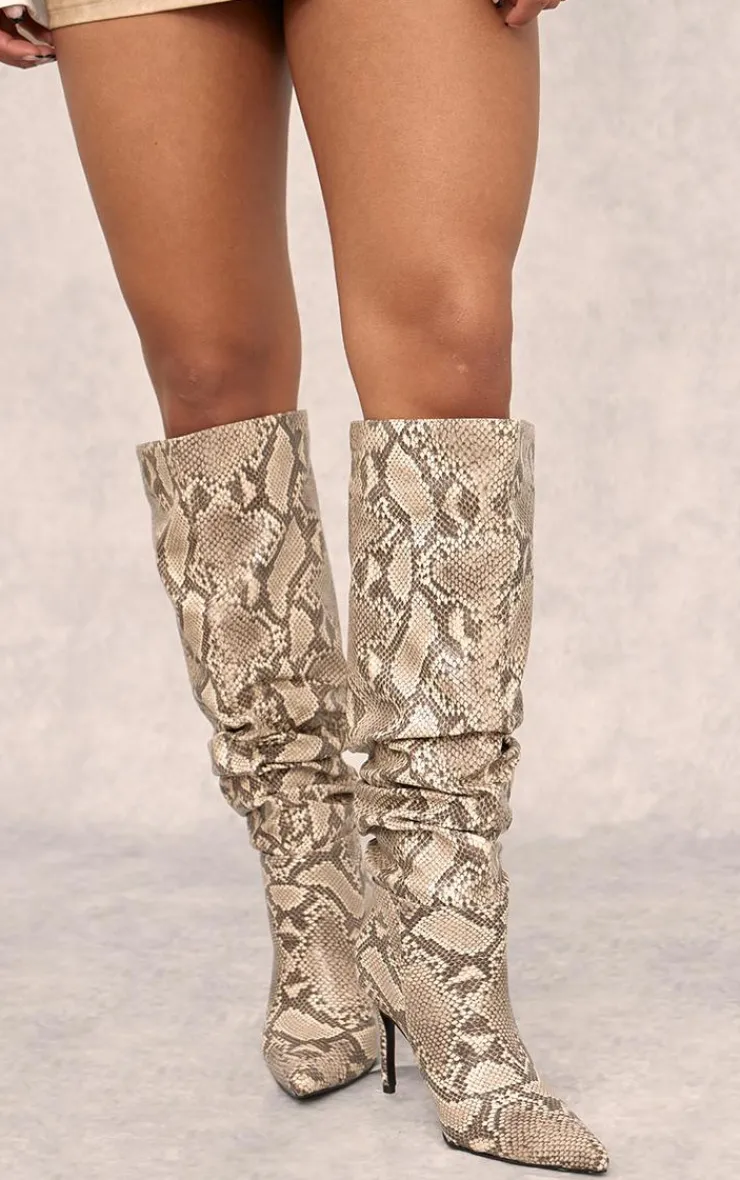 PrettyLittleThing Knee High Boots*PU Point Toe Ruched Stiletto Heeled Knee Boots