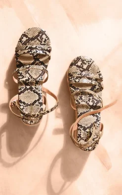PrettyLittleThing Flatform Sandals*Snake Print PU Round Toe Espadrille Wedge Heeled Sandals