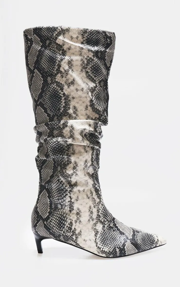 PrettyLittleThing Wide Fit Boots*Snake Print PU Wide Fit Gathered Low Heel Knee High Boots