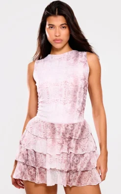 Tiered Ruffle Crew Neck Mini Dress-PrettyLittleThing Online