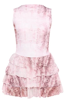 Tiered Ruffle Crew Neck Mini Dress-PrettyLittleThing Online