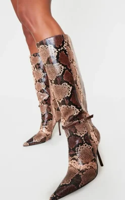 PrettyLittleThing Knee High Boots*Snake PU Point Toe Knee High Stiletto Heeled Boots