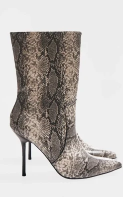 PrettyLittleThing Heeled Boots*Snake PU Point Toe Stitch Detail High Stiletto Heeled Boots