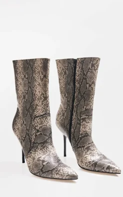 PrettyLittleThing Heeled Boots*Snake PU Point Toe Stitch Detail High Stiletto Heeled Boots