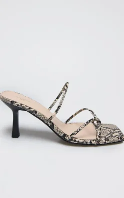 PrettyLittleThing Wide Fit Heels*Snake PU Wide Fit Cross Over Strap Heeled Mules
