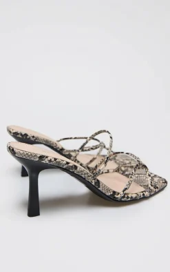 PrettyLittleThing Wide Fit Heels*Snake PU Wide Fit Cross Over Strap Heeled Mules