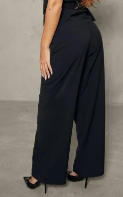 Hot PrettyLittleThing Woven Wide Leg Pants Soft Black