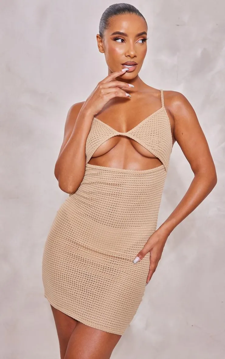 Knitted Texture Cut Out Strappy Bodycon Dress-PrettyLittleThing Discount