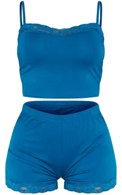 PrettyLittleThing Christmas Shop*Jersey Lace Trim Short PJ Set