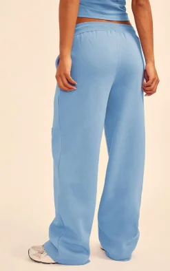Discount PrettyLittleThing Smile Embossed Wide Leg Sweatpants Steel Blue
