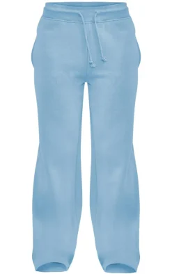 Discount PrettyLittleThing Smile Embossed Wide Leg Sweatpants Steel Blue