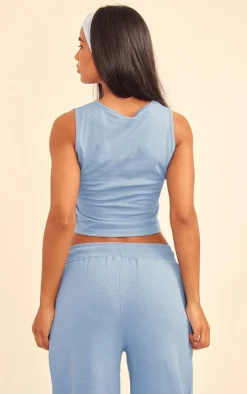 Sale PrettyLittleThing Smile Embossed Racer Longline Top Steel Blue
