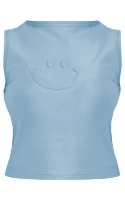 Sale PrettyLittleThing Smile Embossed Racer Longline Top Steel Blue