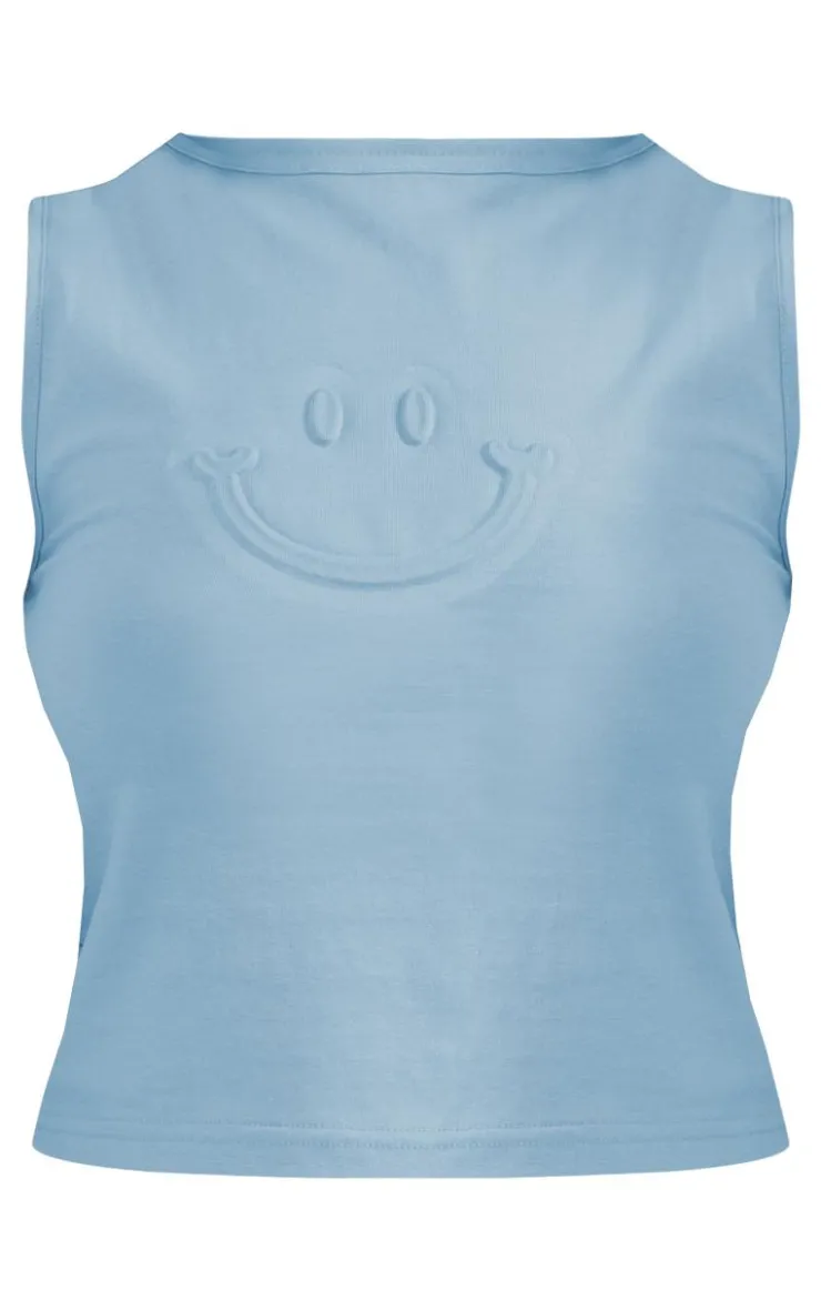 Sale PrettyLittleThing Smile Embossed Racer Longline Top Steel Blue